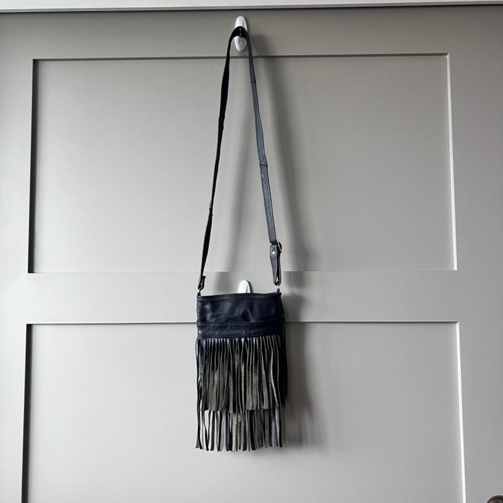 Fringe Crossbody Bag Women Small Black Leather Boho Western Festival Gothic - Picture 2 of 14